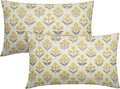 Yellow Grey Gray Floral Pillow Covers 12x20 Inch Set of 2, Block Print Lumbar by Sivirary