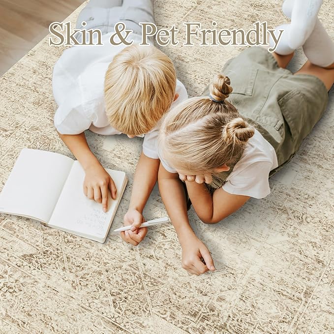 5x7 Area Rugs Brown Low Pile Indoor Washable Trendy Faded Style Floral Rugs - Image 9