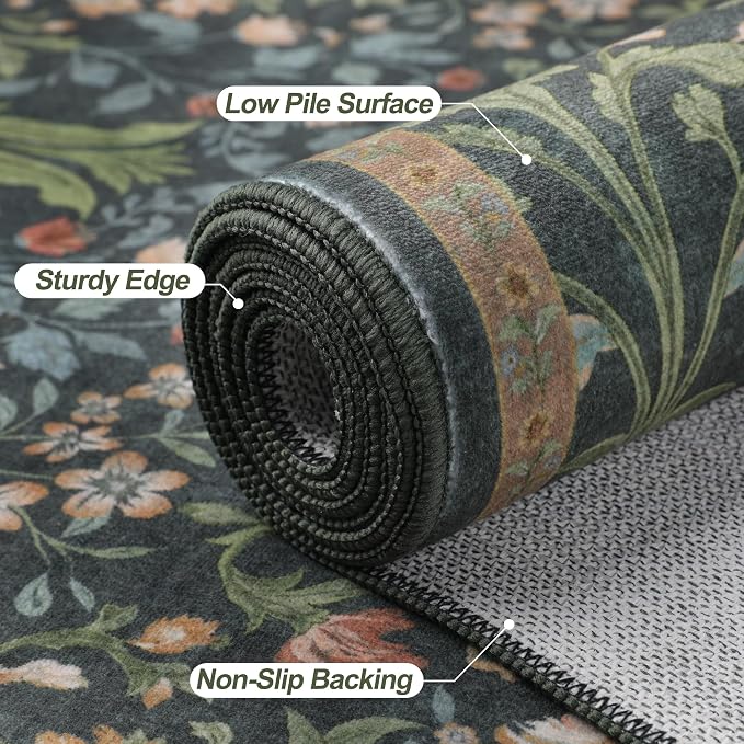 Tangsoo Washable Runner Rug for Hallway Non Slip, 2x6 Green Floral Rug Vintage - Image 6