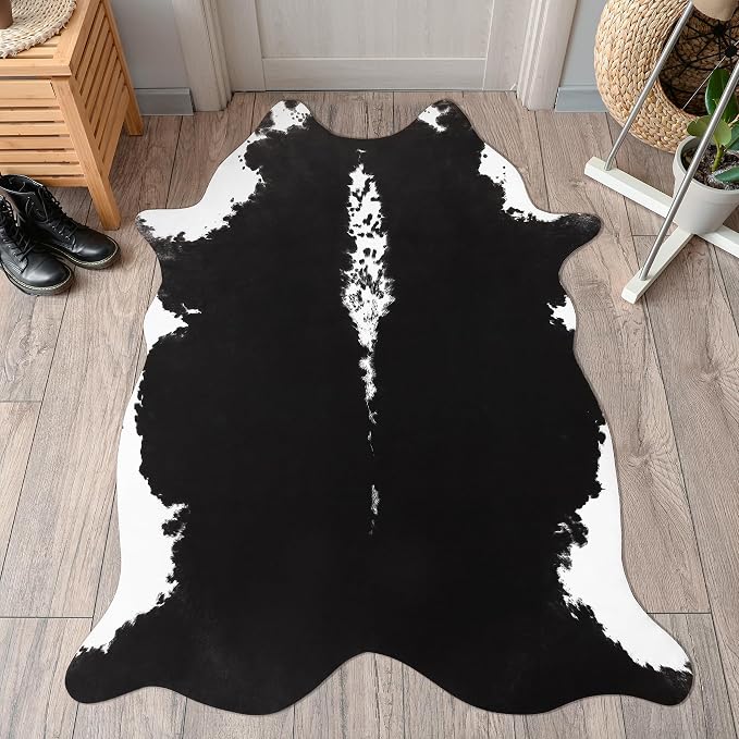 BENRON Small Cowhide Rug Black, Faux Cow Hide Rugs by BENRON