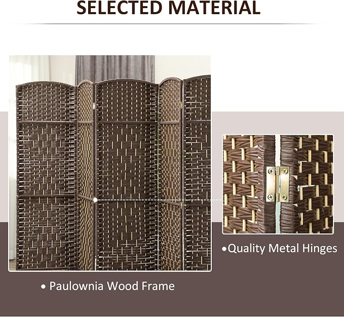 HOMCOM Room Divider, 6 Ft 6 Panel Folding Privacy Screen, Hand-Woven PP Wall - Image 5