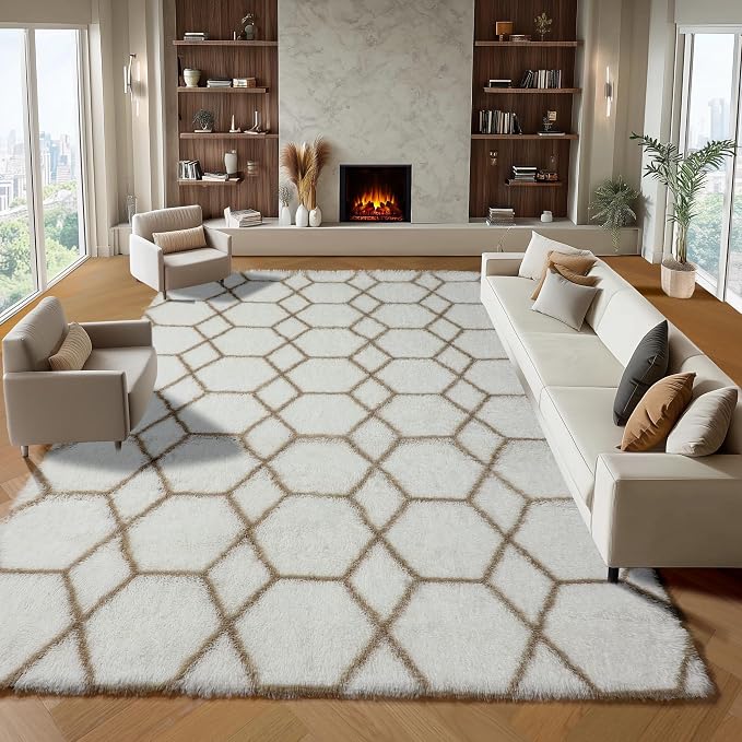 ONASAR Large Area Rugs for Living Room, 7x10 White and Beige Bedroom Rug - Image 4