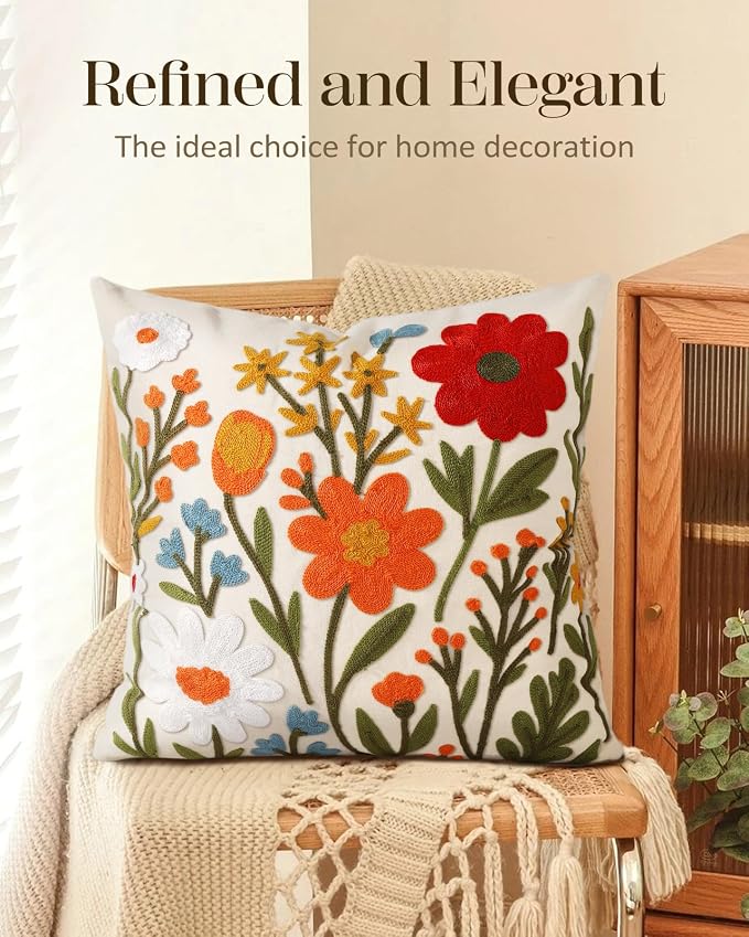 Embroidered Throw Pillow Cover 18x18 Inch - Image 5