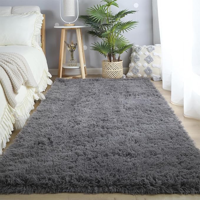 Fluffy Area Rug for Living Room: Grey Rug 5x8 Shag Area Rugs for Bedroom-Shaggy - Image 3