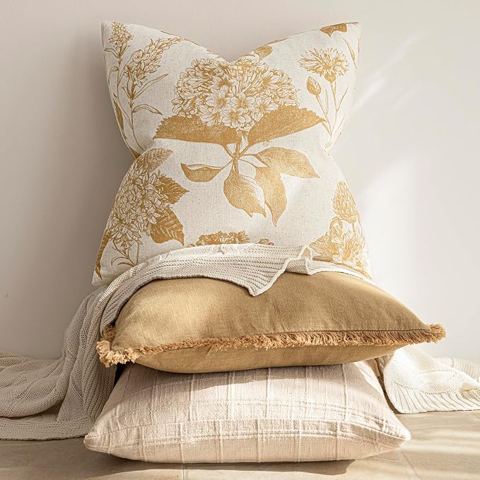 Foindtower Set of 2 Linen Floral Vintage Throw Pillow Covers Neutral Accent - Image 5
