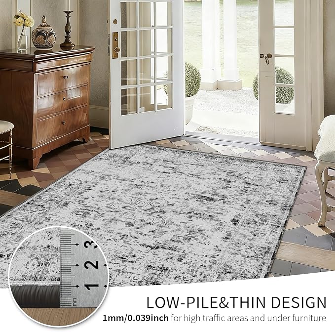Area Rugs 6x9, Washable Rugs for Living Room, Gery Rug, Vintage Boho Indoor - Image 7