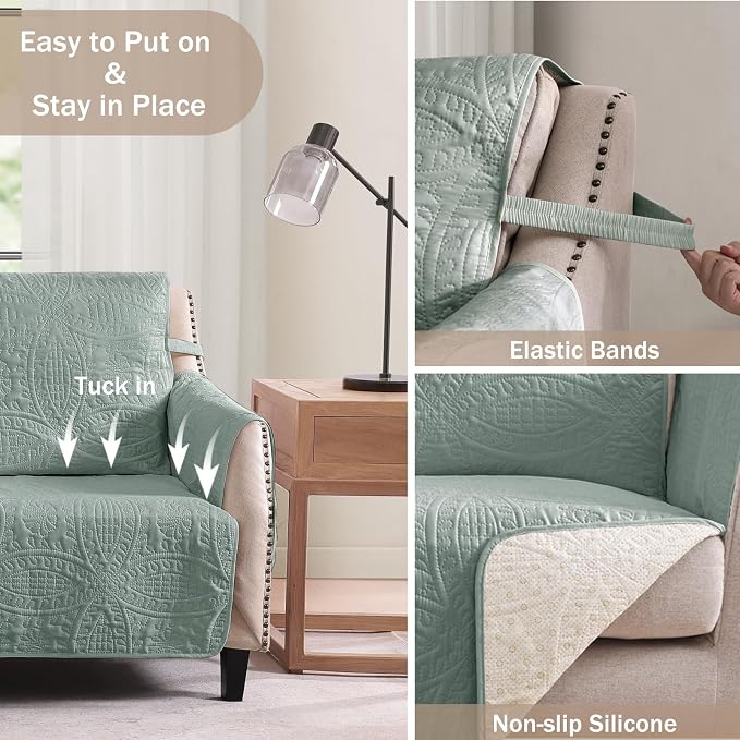 Sage Blue Loveseat Covers for 2 Cushion Couch, Water Repellent Slip Covers for - Image 5