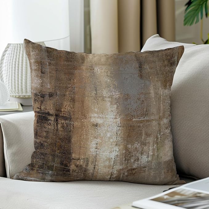 Taupe Abstract Art Artwork Pillow Cover, Gallery Modern Decorative Throw - Image 3