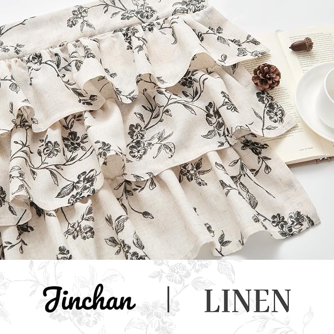 jinchan Ruffled Floral Valance Curtain Shabbychic Linen Window Valance 18 Inch - Image 6