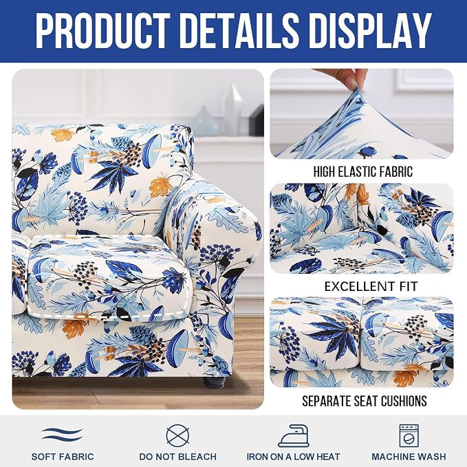 hyha Couch Cover, Floral Pattern, 4 Pieces, Sofa Slipcovers, - Image 4