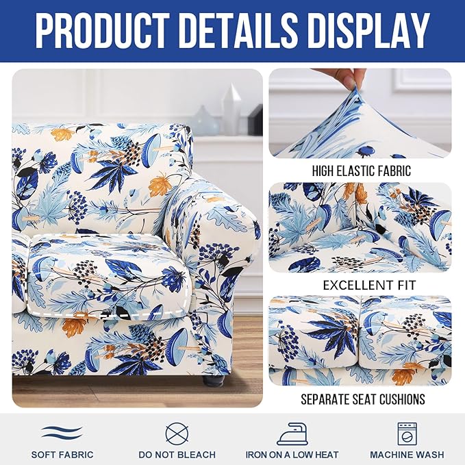hyha Couch Covers, Chair/Sofa Covers, Floral Pattern, 2 Pieces, Armchair - Image 4