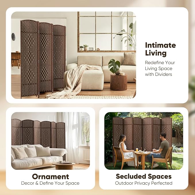 JOSTYLE Room Divider 6ft Tall Extra Wide Privacy Screen, 6-panel Folding - Image 7