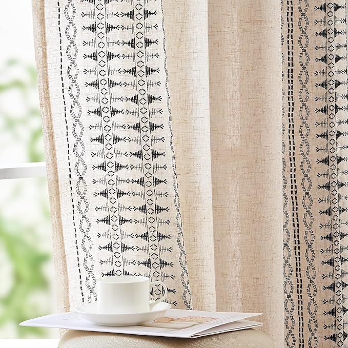 jinchan Boho Curtains Embroidered Linen Blend Window Curtains by JINCHAN