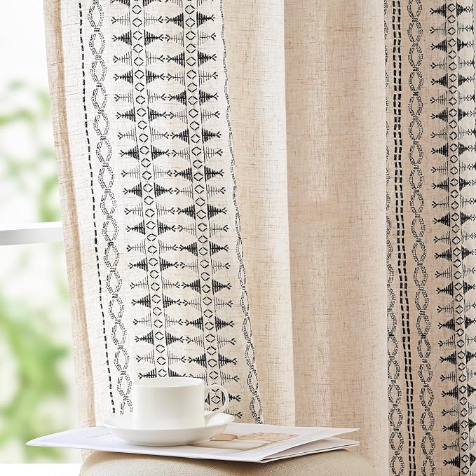 jinchan Boho Curtains for Bedroom Linen Blend Boho Curtains 96 Inches Long 2 by JINCHAN