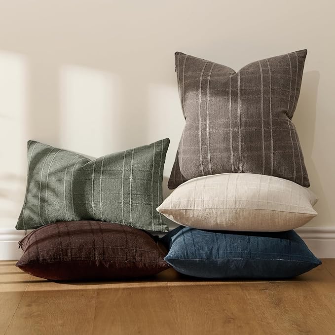 MIULEE Decorative Linen Check Euro Shams Throw Pillow Covers Neutral Farmhouse - Image 7