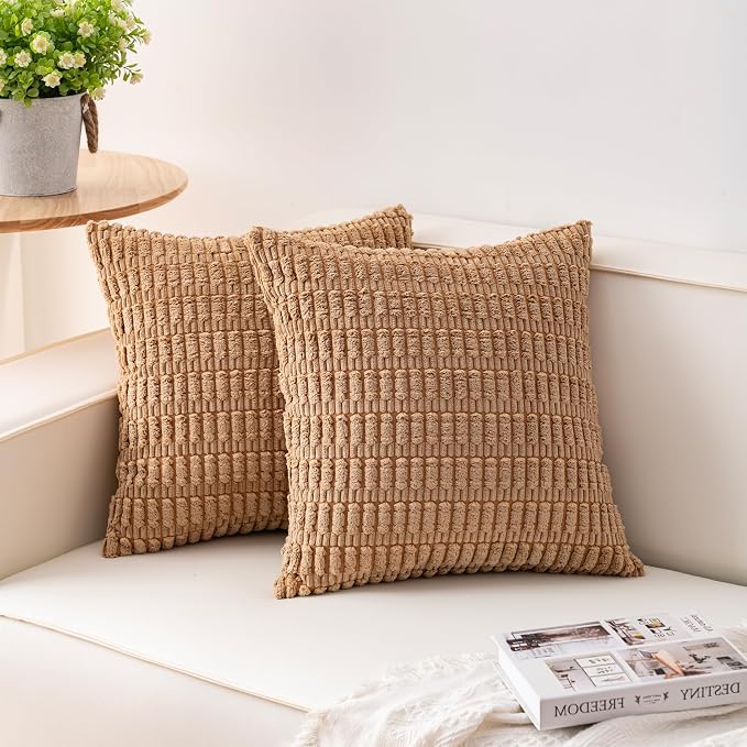 Pack of 2 Corduroy Decorative Throw Pillow Covers 26x26 InchSoft Striped Pillow by Unknown