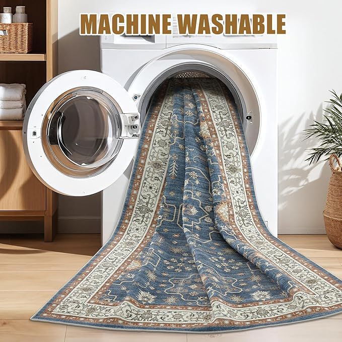5x7 Area Rug for Living Room- Machine Washable Soft Oriental Vintage Large - Image 2