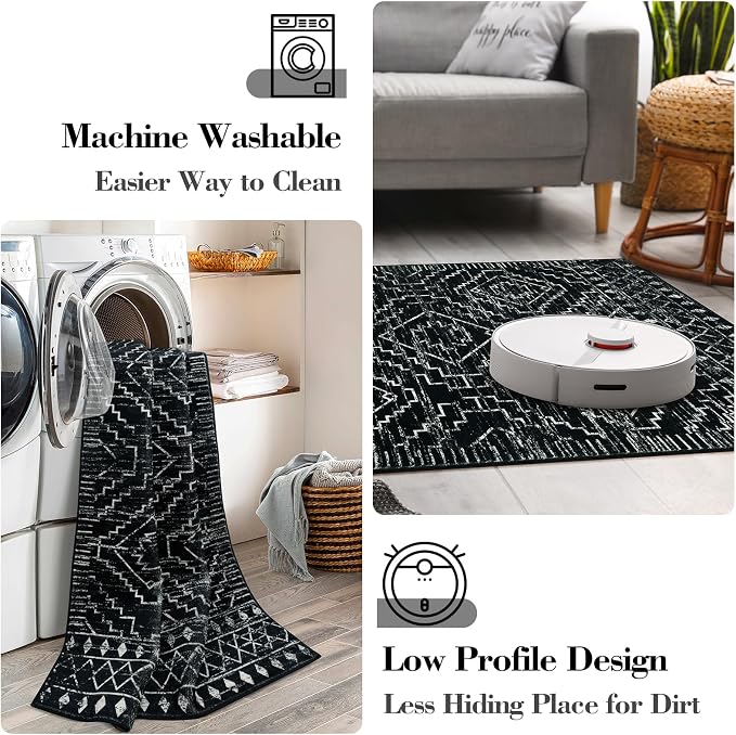 Wonnitar Washable Kitchen Runner Rug 2x6, Moroccan Black Runners - Image 4