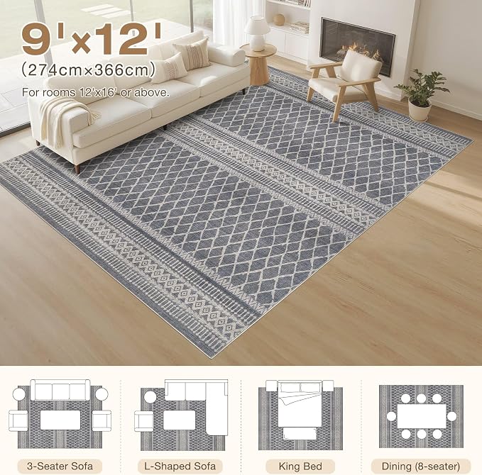 cotiled 9x12 Area Rug Living Room: Washable Boho Rugs - Image 5