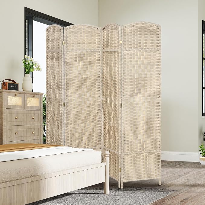 HOMCOM Room Divider, 6 Ft 4 Panel Folding Privacy Screen, Hand-Woven PP Wall - Image 8