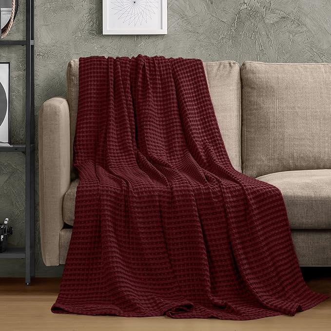 Utopia Bedding Burgundy 100% Cotton Waffle Blanket 300 GSM Soft Lightweight - Image 4