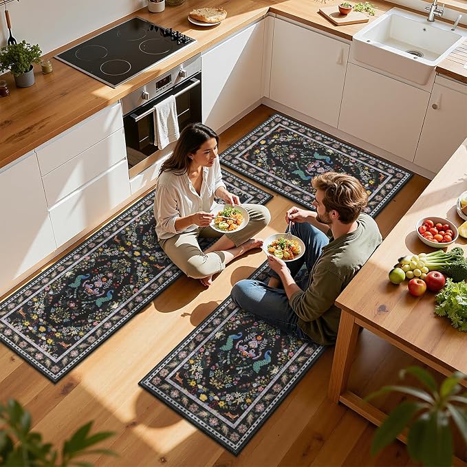 HEBE Washable Kitchen Rugs Sets of 3, Non Slip Absorbent Kitchen Rugs and Mats - Image 5