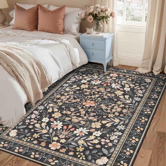 Rugxara 3x5 Rug for Entryway Bedroom, Floral Vintage Retro Boho Throw Rug - Image 2