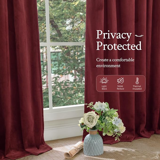 LAMIT Burgundy Red Velvet Curtains 108 Inch - Image 6