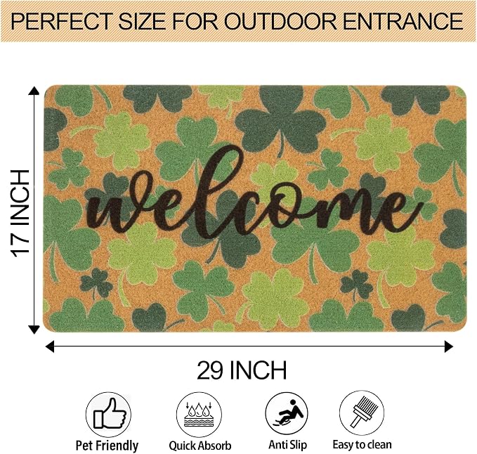 FGSS St. Patrick's Green-Shamrocks Welcome-Doormat Outdoor-Entrance - Image 3