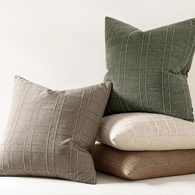 MIULEE Decorative Linen Check Euro Shams Throw Pillow Covers Neutral Farmhouse - Image 6