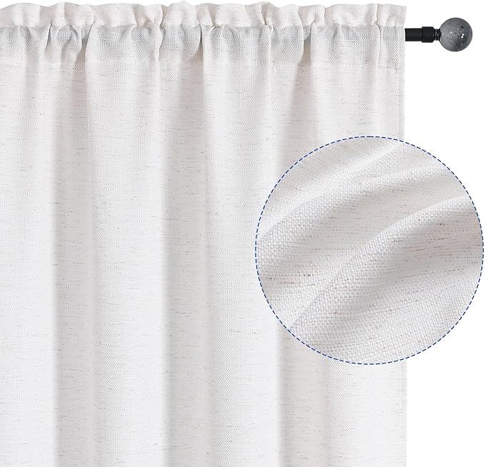 Chyhomenyc Bennet Natural Curtains 96 Inch Length 2 Panels, Faux Linen Textured - Image 2
