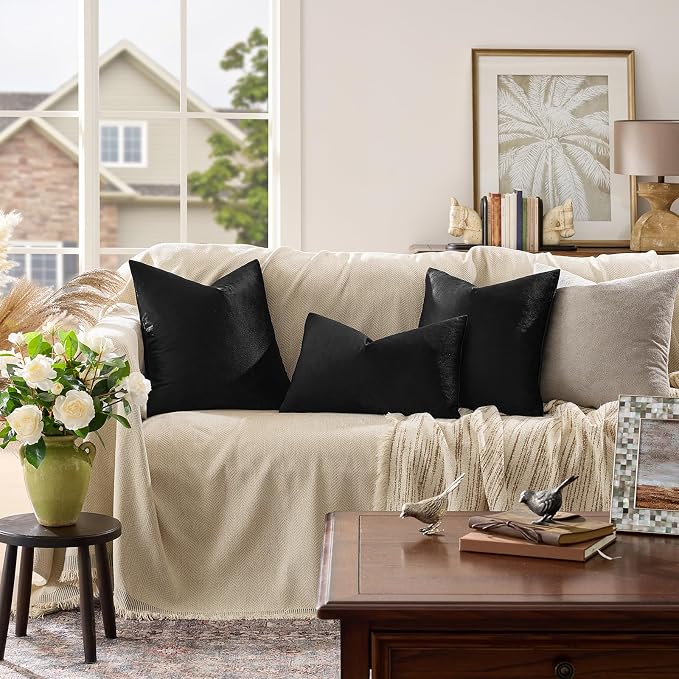 GIGIZAZA Black Velvet Pillow Covers 12x20, Decorative Lumbar Throw Pillows - Image 2