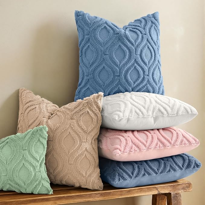 decorUhome Throw Pillow Covers 12x20 Inch Set of 2, Soft Plush Faux Wool Dusty - Image 2