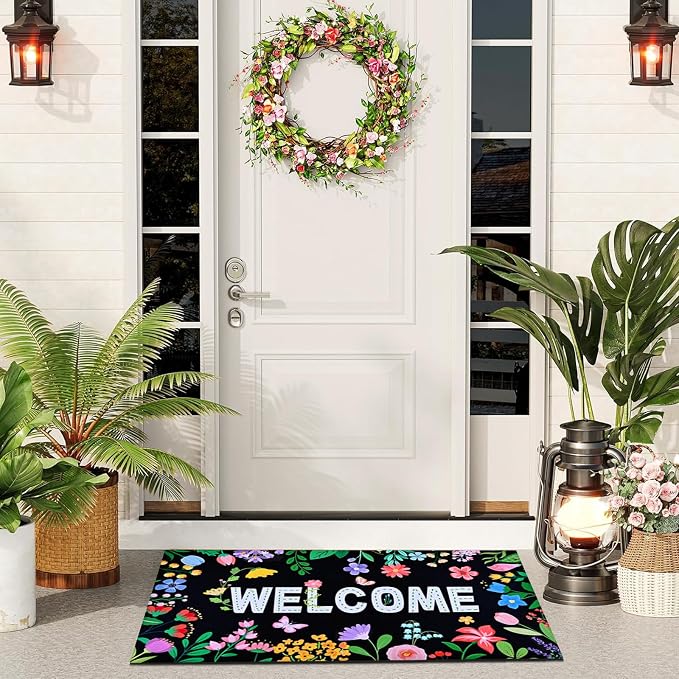 Likiyol Floral Door Mat Outside Entrance, Colorful Flower Welcome Mat Front - Image 9