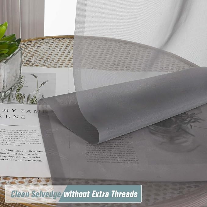 Grey Sheer Curtains Tier 30 Inches Length 2 Panels, Light Filtering Lightweight - Image 5