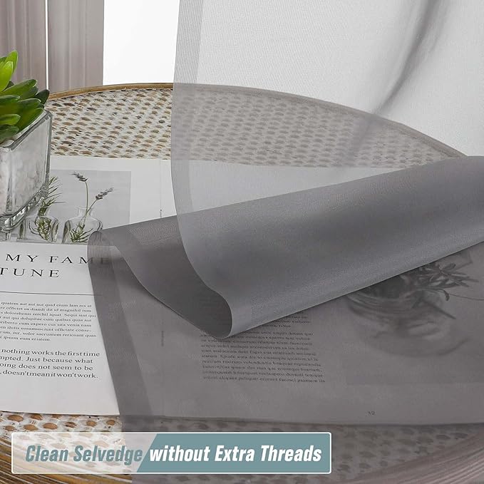 Grey Sheer Curtains for Window 72 inches Long 2 Panels Set, Soft Airy Modern - Image 2