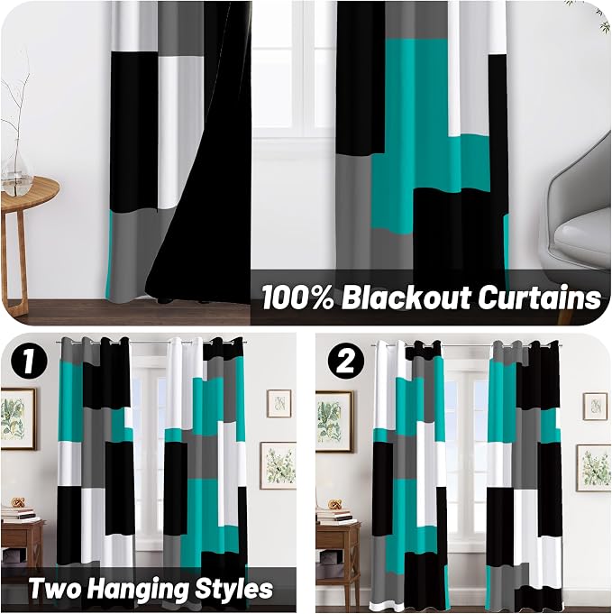 Tyrot Teal/Turquoise 100% Blackout Curtains - Image 2