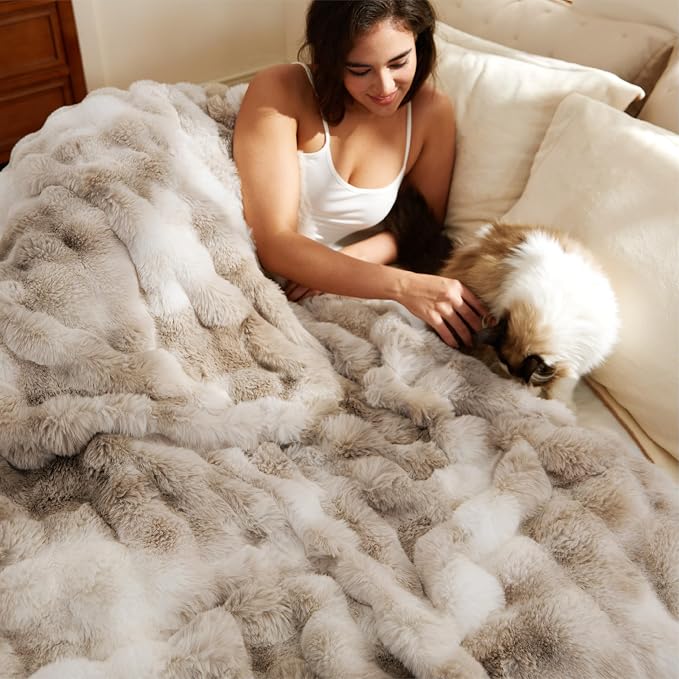 Bedsure GentleSoft Fluffy Fuzzy Tie-dye Taupe Throw Blanket - Image 7