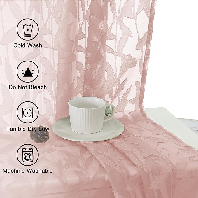 Lecloud Leia Jacquard Textured Blush Pink Curtains Sheer Valances - Image 3