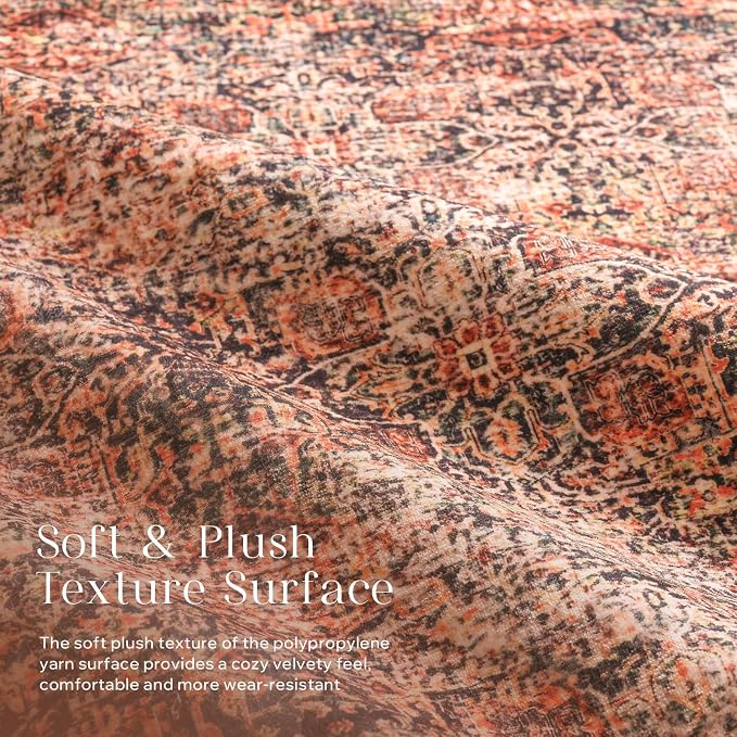 Phantoscope Washable Area Rug 5'x7' Non-Slip, Vintage Neutral Xmas Rugs - Image 4