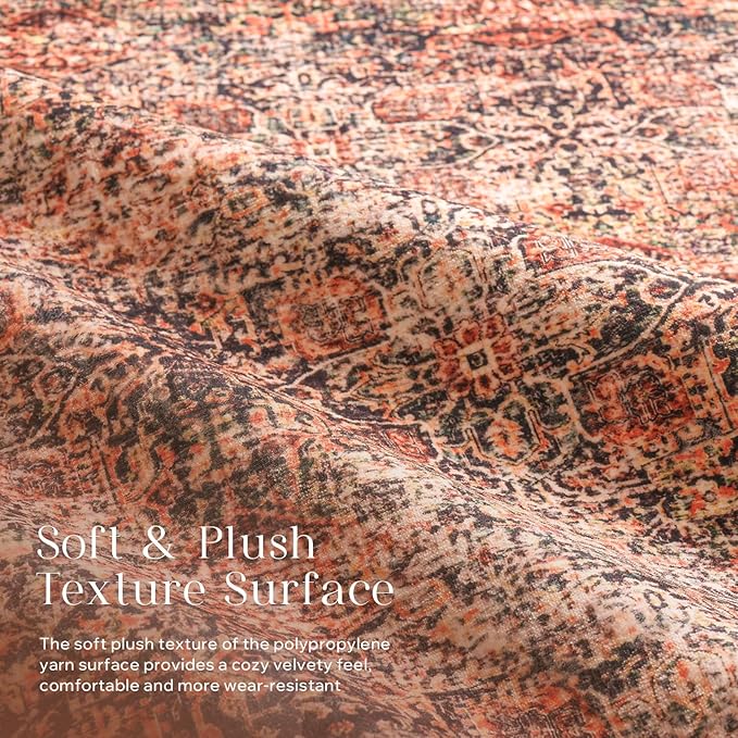 Phantoscope Washable Area Rug 8'x10' Non-Slip, Vintage Neutral Xmas Rugs - Image 3