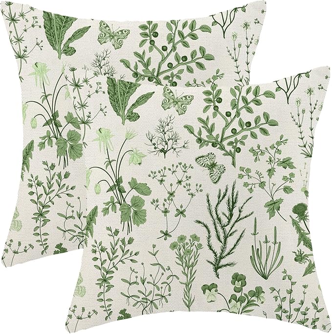 AEIOAE Summer Pillow Covers 20x20 Inch Set of 2, Olive Green Wild Flower Plant by AEIOAE