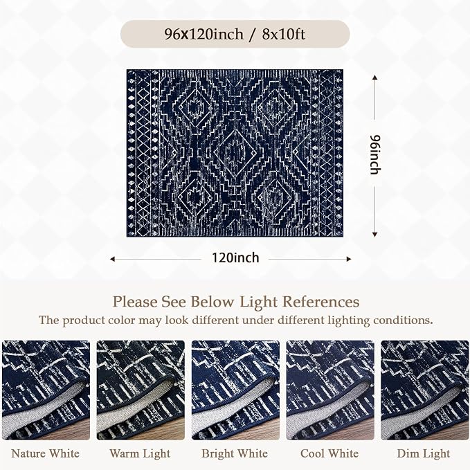 Wonnitar Moroccan 8x10 Rug Living Room Area Rugs, Washable Blue Bedroom Rug - Image 2