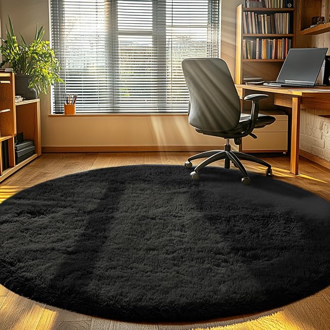 CAIYUECS Black Round Rug for Bedroom 4x4Feet: Soft and Fluffy Area Rug for Boys - Image 4