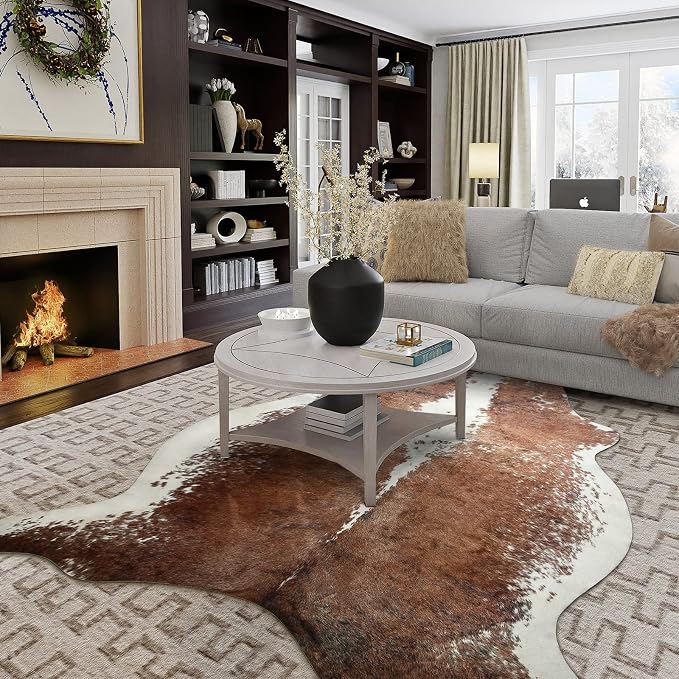 Easycozy Faux Cowhide Rug Large Cow Print 8 x 10 Feet Thickened Elastic Cowhide - Image 5