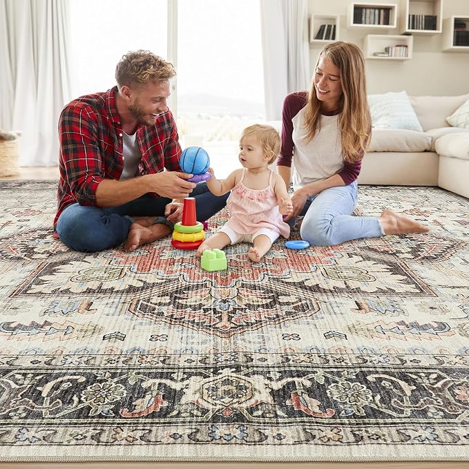 Area Rug 10x14 for Living Room, Medallion Printed Ultra-Thin Soft Large Carpet - Image 4