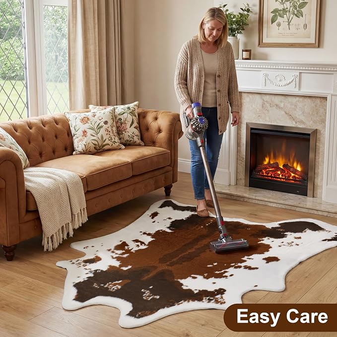 JONIYEAR Large Durable Faux Cowhide Area Rug 4.9 x 6.56 Feet, Premium Cow Print - Image 3