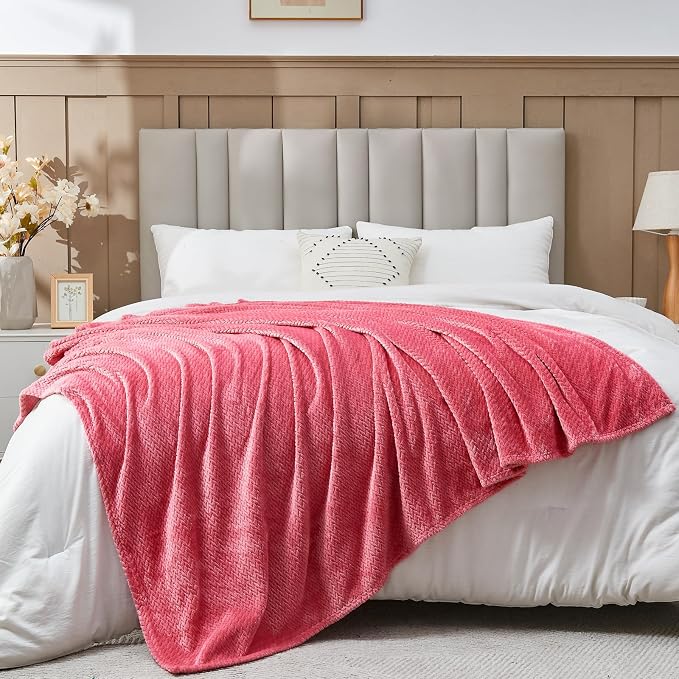 NEWCOSPLAY Super Soft Throw Blanket Coral Pink Premium Silky Flannel Fleece - Image 4