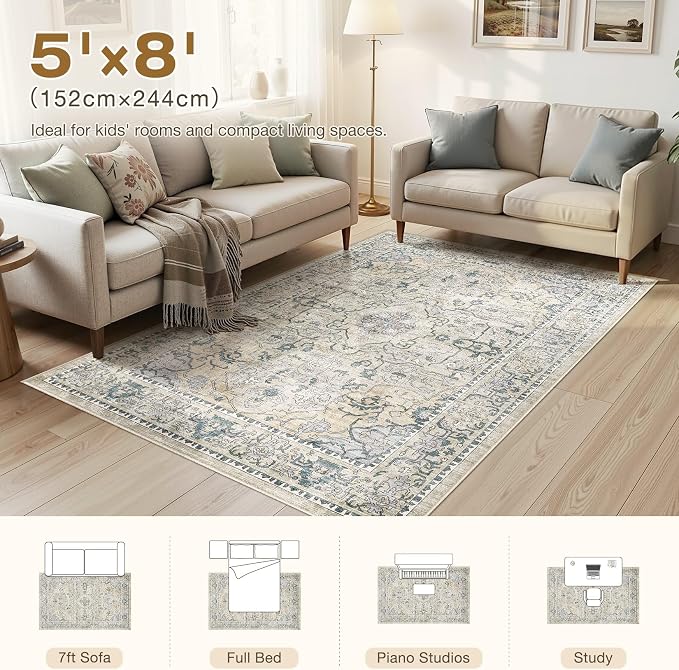 cotiled 5x8 Area Rugs Large Washable Rugs - Image 7