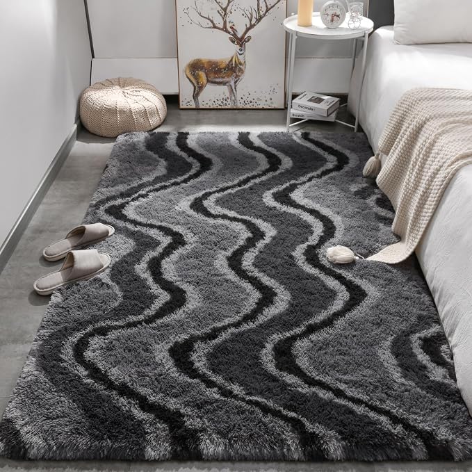 Meralax Grey Rugs for Living Room Bedroom, 4x6 Soft Area Rug Fluffy Shaggy - Image 2